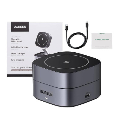 UGREEN W256 2 in 1 Vezeték Nélküli Gyorstöltő 20W - Fekete