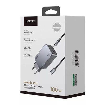 UGREEN Nexode Pro USB + USB-C GaN Gyorstöltő Hálózati Adapter 100W - Szürke
