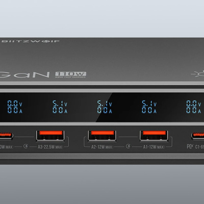 BlitzWolf BW-i9 USB-A + USB-C Asztali töltő 110W - Fekete