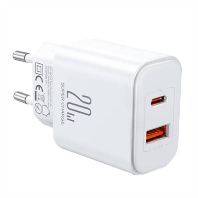Joyroom JR-TCF05 USB + USB-C Gyorstöltő Hálózati Adapter 20W - Fehér