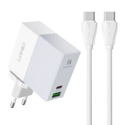 LDNIO A2620C USB + USB-C Gyorstöltő Hálózati Adapter 65W + USB-C Kábel