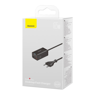 Baseus GaN3 Pro USB + USB-C Gyorstöltő Hálózati Adapter 65W - Fekete