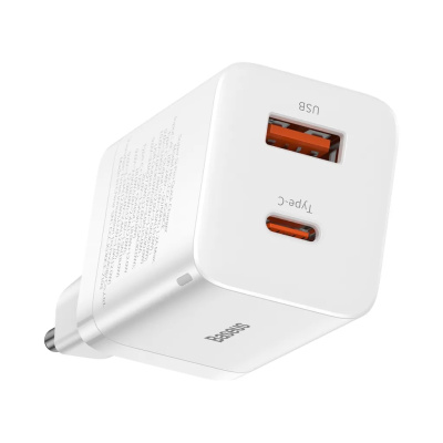 Baseus Super Si Pro USB + USB-C Gyorstöltő Hálózati Adapter 30W - Fehér