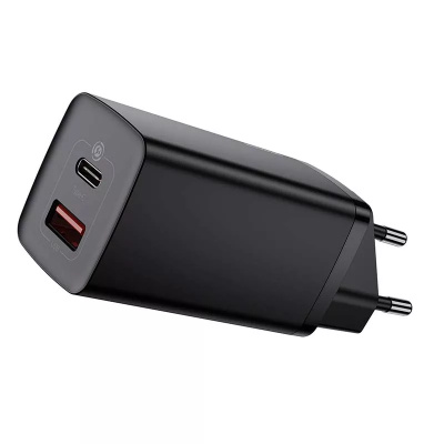 Baseus GaN2 Lite USB + USB-C Gyorstöltő Hálózati Adapter 65W - Fekete