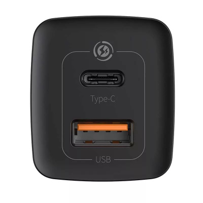 Baseus GaN2 Lite USB + USB-C Gyorstöltő Hálózati Adapter 65W - Fekete