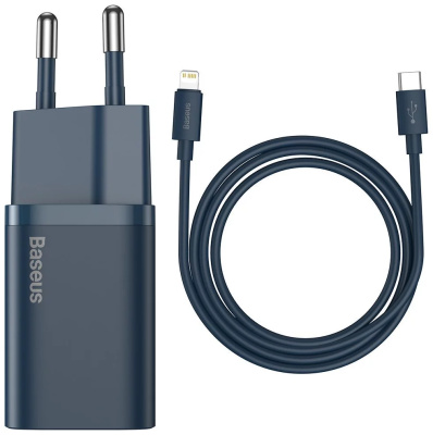 Baseus Super Si 1C Gyorstöltő Hálózati Adapter 20W + USB-C-Lightning kábel - Kék