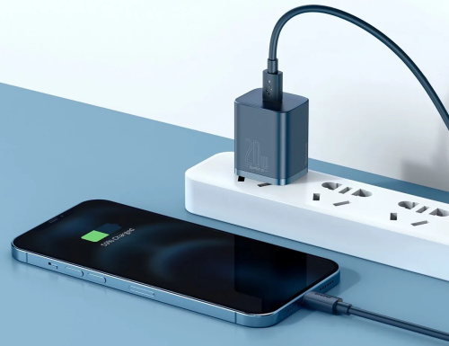 Baseus Super Si 1C Gyorstöltő Hálózati Adapter 20W + USB-C-Lightning kábel - Kék