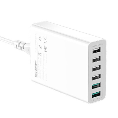 Blitzwolf BW-S15 6x USB Gyorstöltő Hálóati Adapter 60W - Fehér