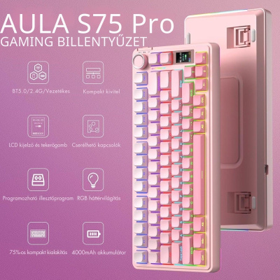 AULA S75 PRO Vezeték Nélküli Mechanikus Gamer Billentyűzet