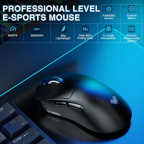 AULA SC900 Pro Tri-Mode Vezeték Nélküli Gamer Egér - Fehér