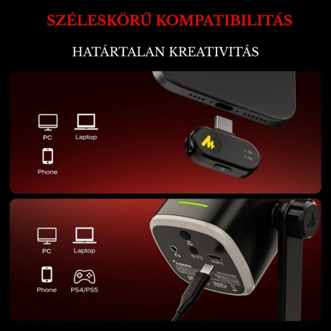 MAONO PD100W Vezeték Nélküli Streamer Mikrofon RGB