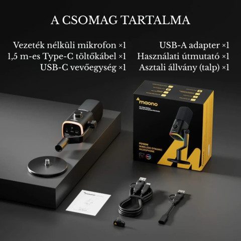 MAONO PD100W Vezeték Nélküli Streamer Mikrofon RGB