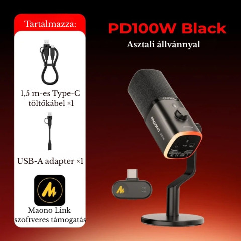 MAONO PD100W Vezeték Nélküli Streamer Mikrofon RGB