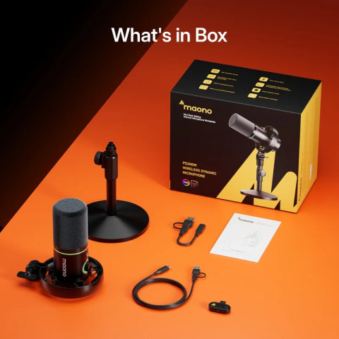 MAONO PD200W Hybrid Vezeték Nélküli Podcast Mikrofon RGB - Fekete