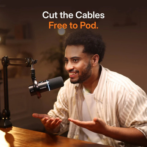 MAONO PD200WS Hybrid Vezeték Nélküli Podcast Mikrofon RGB + Tartókar Kit - Fekete