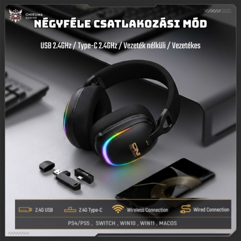 Onikuma GT805 4-Mode Vezeték Nélküli Gamer Headset