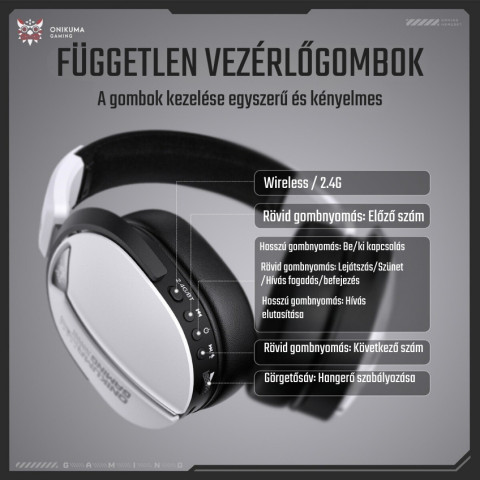 Onikuma GT887 4-Mode Vezeték Nélküli Gamer Headset - Fehér