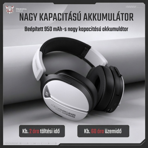 Onikuma GT887 4-Mode Vezeték Nélküli Gamer Headset - Fehér