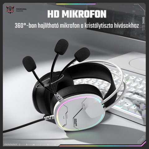 Onikuma X91 RGB Gaming Fejhallgató - Fehér