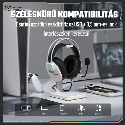 Onikuma X91 RGB Gaming Fejhallgató - Fehér