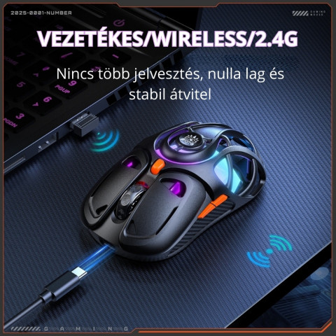 Onikuma DM02 Tri-Mode Vezeték Nélküli Gamer Egér - Fekete