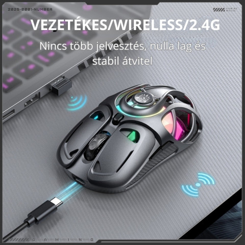 Onikuma DM02 Tri-Mode Vezeték Nélküli Gamer Egér - Szürke