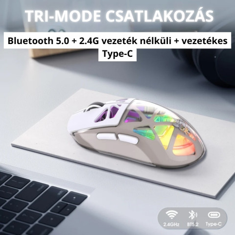 Onikuma CW930 Tri-Mode Vezeték Nélküli Gamer Egér - Fehér