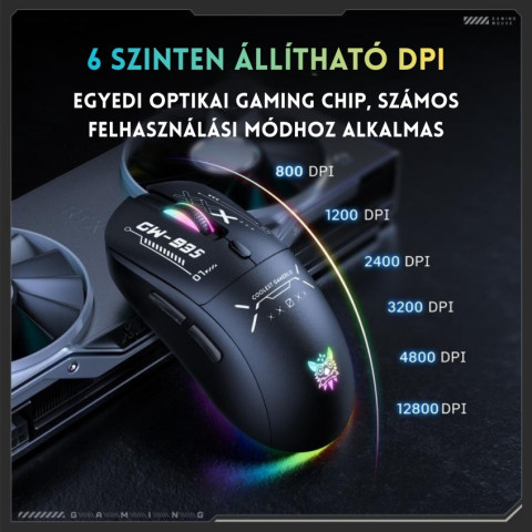 Onikuma CW935 Tri-Mode Vezeték Nélküli Gamer Egér - Fekete