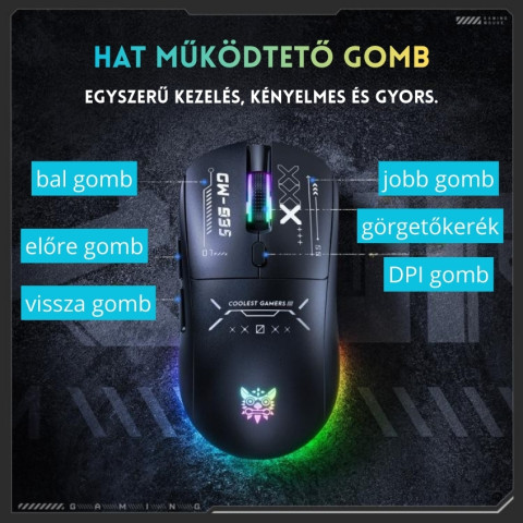Onikuma CW935 Tri-Mode Vezeték Nélküli Gamer Egér - Fekete