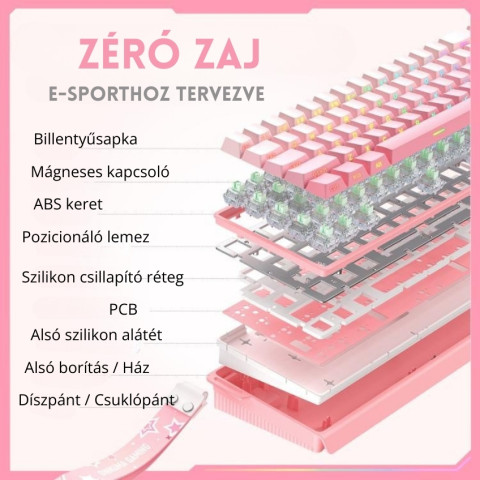 Onikuma G69 Magnetic Switch Gamer Billentyűzet - Pink