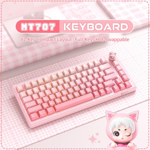 Onikuma MT707 Tri-Mode Vezeték Nélküli Mechanikus Gamer Billentyűzet - Pink