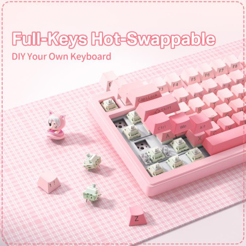 Onikuma MT707 Tri-Mode Vezeték Nélküli Mechanikus Gamer Billentyűzet - Pink