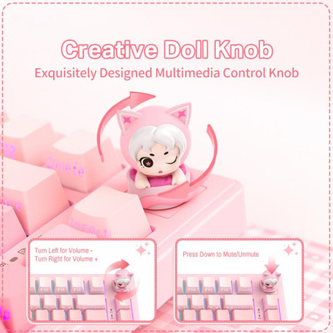 Onikuma MT707 Tri-Mode Vezeték Nélküli Mechanikus Gamer Billentyűzet - Pink