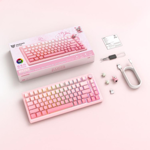 Onikuma MT707 Tri-Mode Vezeték Nélküli Mechanikus Gamer Billentyűzet - Pink