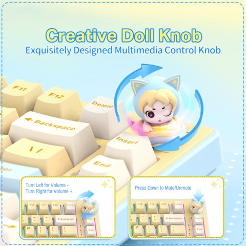 Onikuma MT707 Tri-Mode Vezeték Nélküli Mechanikus Gamer Billentyűzet - Sárga