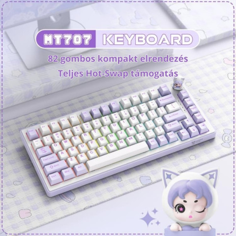 Onikuma MT707 Tri-Mode Vezeték Nélküli Mechanikus Gamer Billentyűzet - Lila