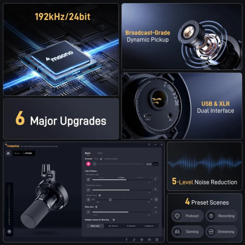 MAONO PD300X USB/XLR Dynamic Streamer/Podcast Mikrofon - Fekete