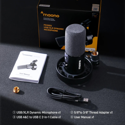 MAONO PD300X USB/XLR Dynamic Streamer/Podcast Mikrofon - Fekete
