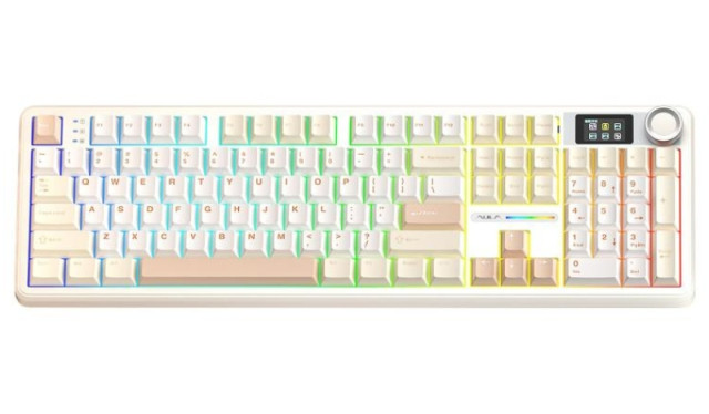 AULA F108 PRO Tri-Mode Vezeték Nélküli Mechanikus Gamer Billentyűzet - Sárga-Fehér