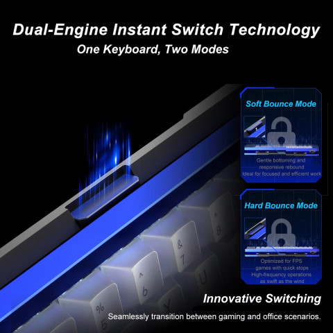 AULA AG60 PRO eSport Magnetic Switch Mechanikus Gamer Billentyűzet - Fekete-Átlátszó