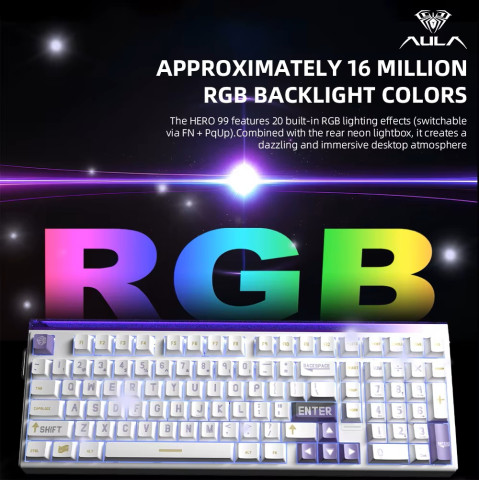 AULA HERO99 Magnetic Switch Mechanikus Gamer Billentyűzet - Fehér