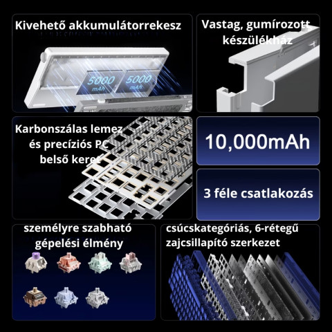 AULA NOVA 75 Vezeték Nélküli Mechanikus Gamer Billentyűzet - Fehér