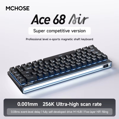 MCHOSE Ace 68 Air eSport Ultra Hall Effect Magnetic Switch Mechanikus Gamer Billentyűzet 8K - Fekete