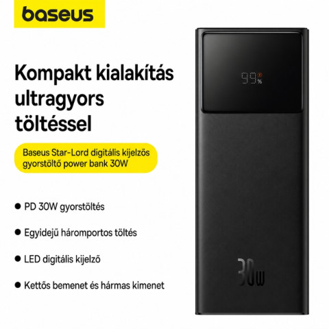 Baseus Star-Lord Gyorstöltő Powerbank 30000mAh 30W - Fekete