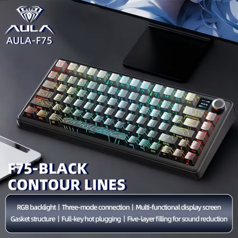AULA F75 Max Vezeték Nélküli Mechanikus Gamer Billentyűzet - Fekete Contour