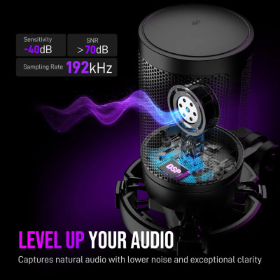 Fifine A6T AmpliGame USB RGB kondenzátor mikrofon, fekete