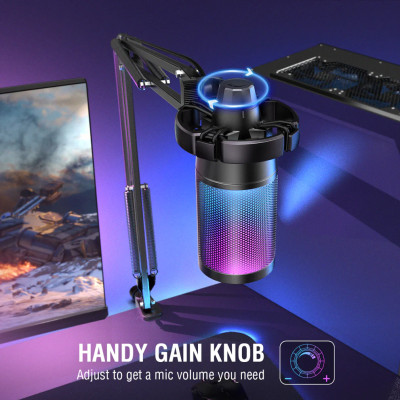 Fifine A6T AmpliGame USB RGB kondenzátor mikrofon, fekete