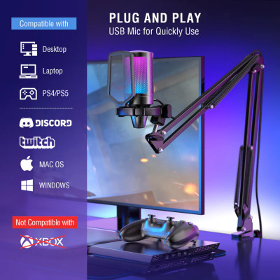 Fifine A6T AmpliGame USB RGB kondenzátor mikrofon, fekete