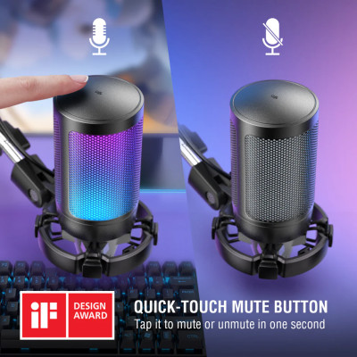 Fifine A6T AmpliGame USB RGB kondenzátor mikrofon, fekete