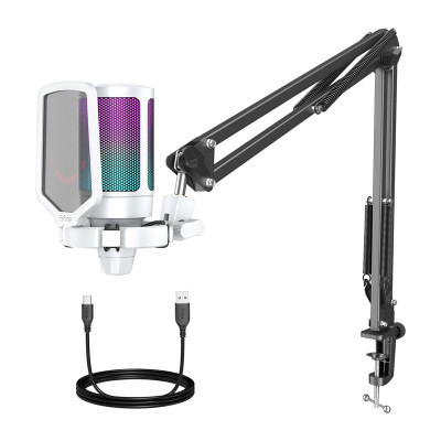 Fifine A6T AmpliGame USB RGB kondenzátor mikrofon, fehér